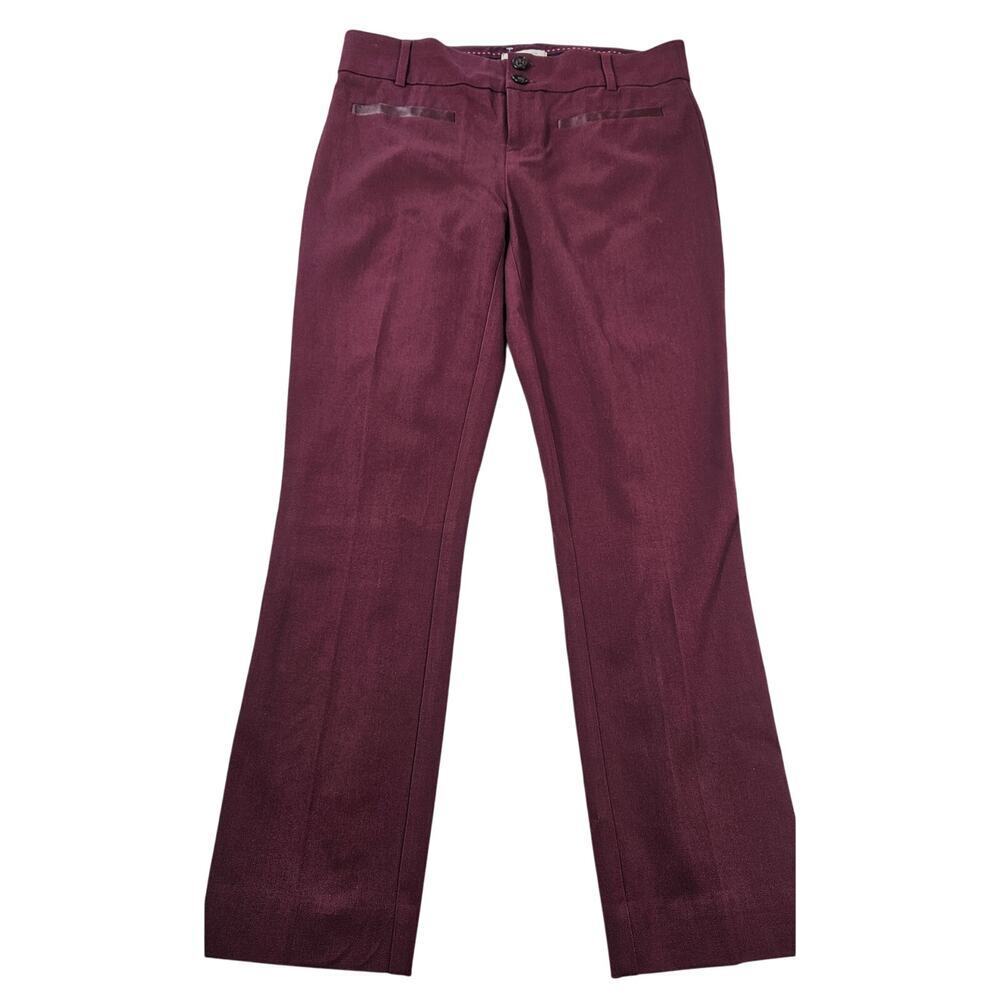 Slim crop maroon faux leather trim Anthropologie career business casual EUC sz 2